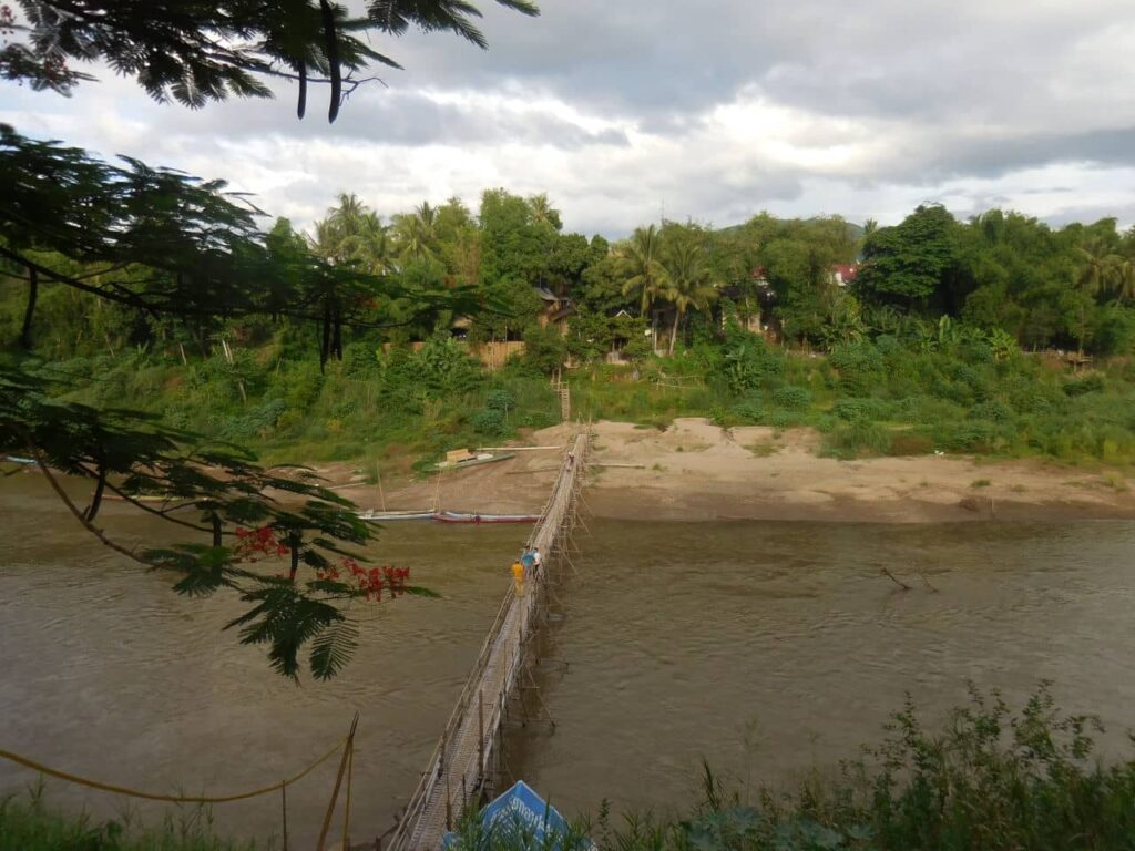 Bamboo bridge on Nam Khan River